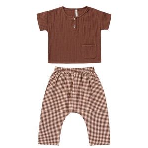 Rylee and Cru Infant Set of Rowan Pant and Woven Henley Tee - 6-12m